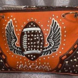 *NEW* ORANGE Football MOM faux leather purse only